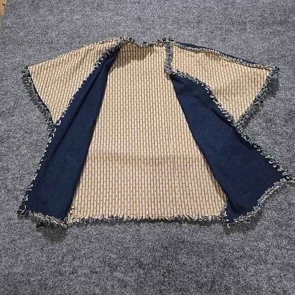 VTG Handmade Denim Hippie Shirt Vest Open Festival Hearts Fringe Psychedelic 60s - Picture 11 of 14